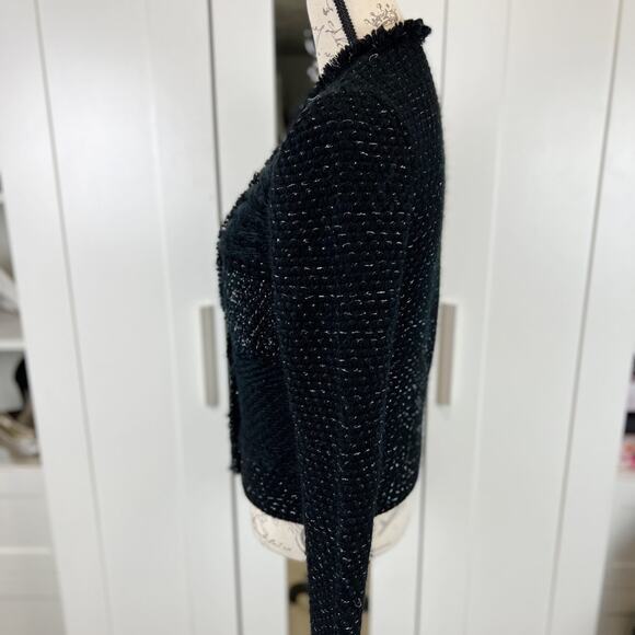 Ann Taylor Black & Silver Wool Blend Chunky Knit Tweed Blazer Jacket Size Small - Picture 3 of 12